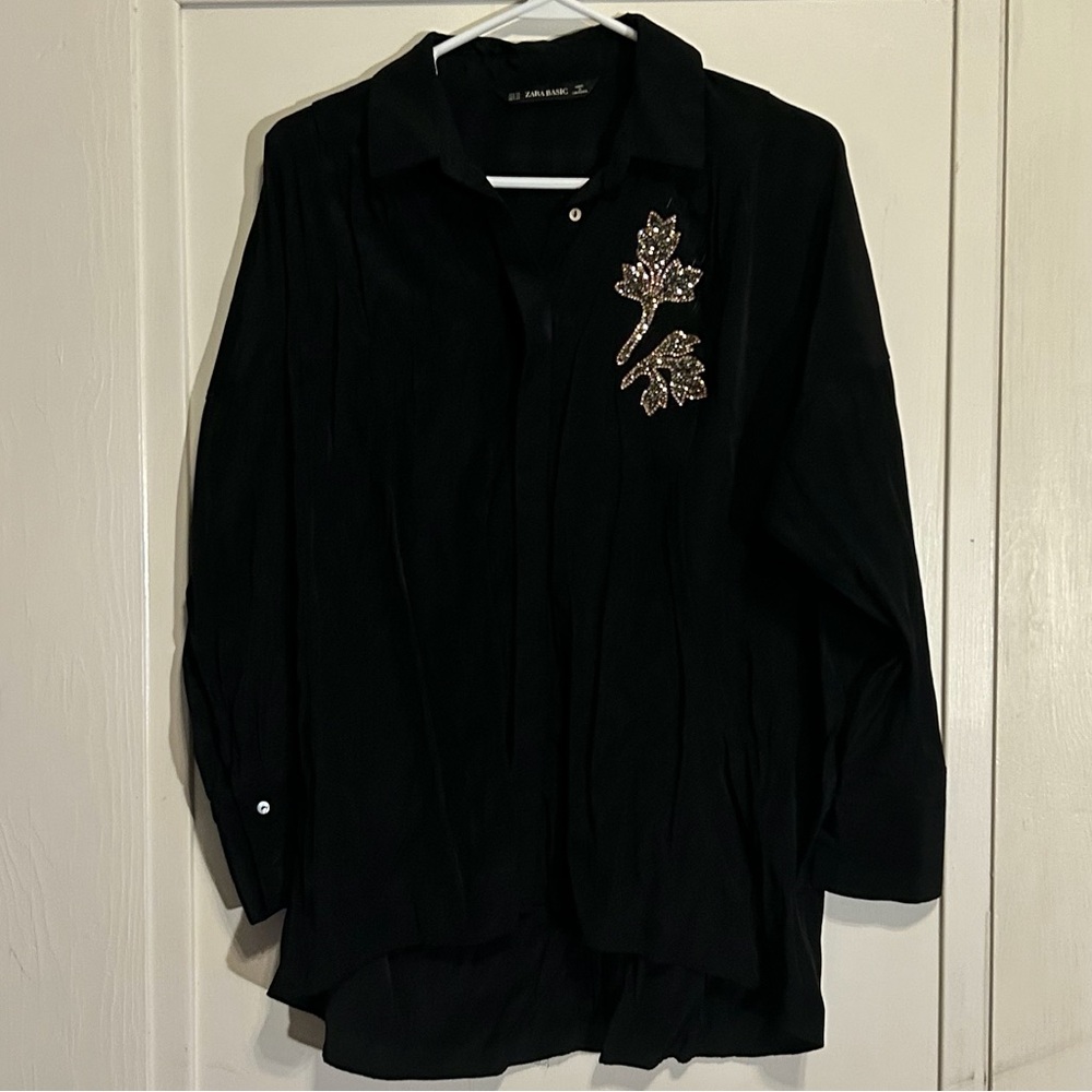 Zara Basics Embroidered Bedazzled Top Women’s Size XS